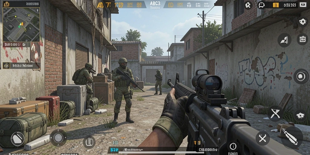 Tampilan gameplay seru dalam ABC33 dengan aksi tembak-menembak intens.