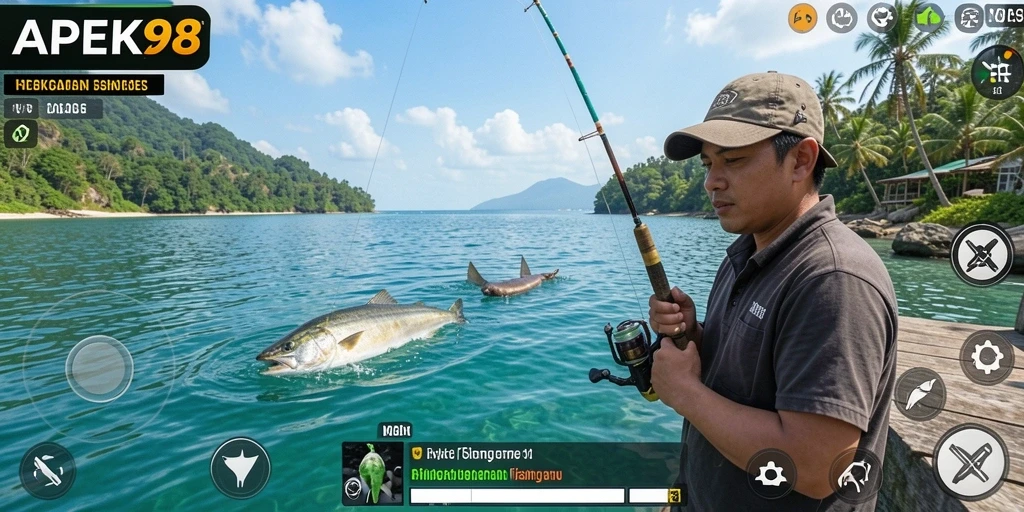 Screenshot gameplay APEK88 dengan suasana memancing yang menakjubkan.