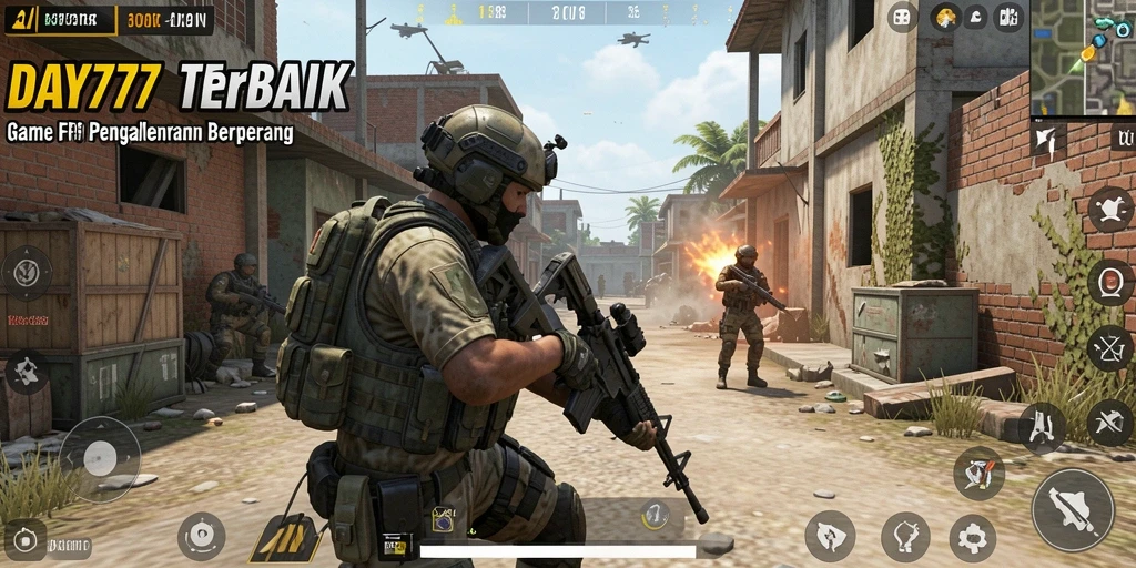 Tangkapan layar gameplay DAY777 dengan aksi pertempuran intens.