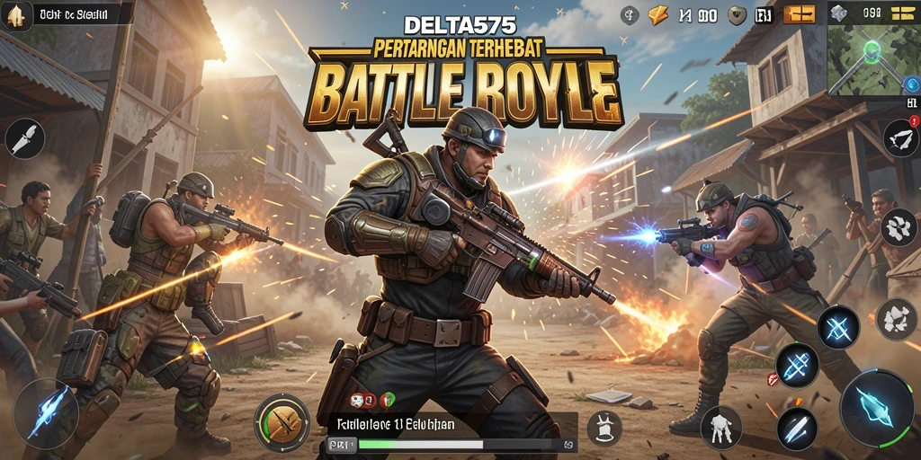 Tampilan seru gameplay DELTA575 dalam pertempuran Battle Royale.