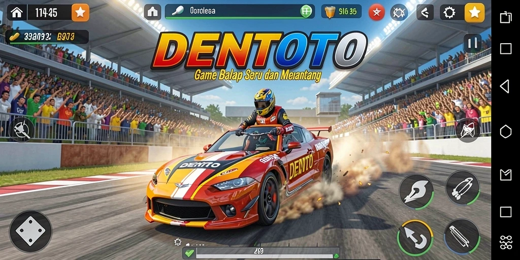 Tangkapan layar DENTOTO menunjukkan mobil balap yang melaju cepat di lintasan.