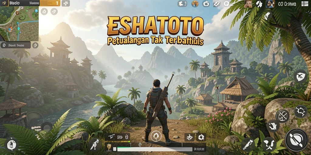 Screenshot gameplay ESHATOTO yang menampilkan eksplorasi dunia terbuka.