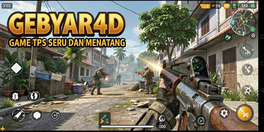 Screenshot utama GEBYAR4D menampilkan aksi mendebarkan dalam pertempuran TPS.