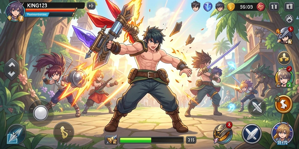 Screenshot utama KING123 menampilkan karakter anime dalam aksi.