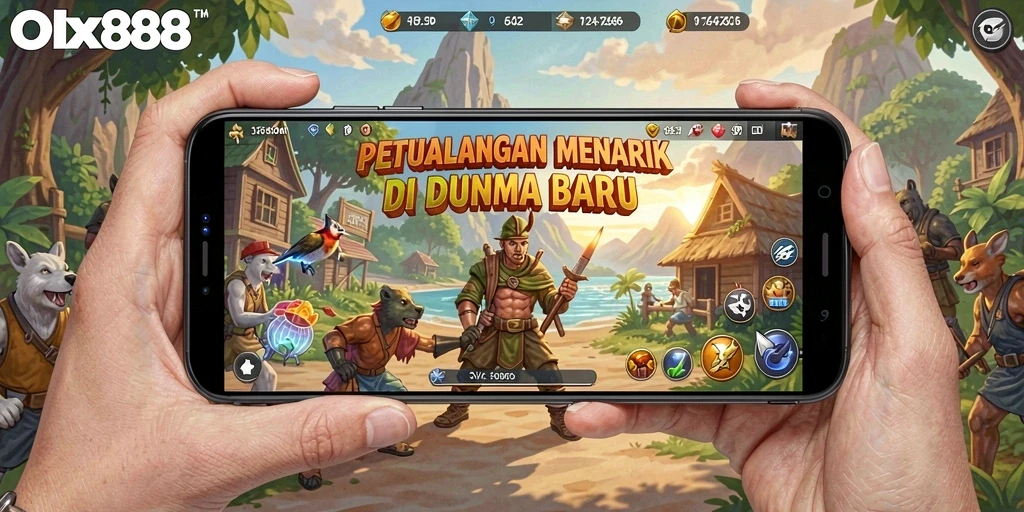 Tangkapan layar menunjukkan karakter dalam aksi di dunia petualangan.