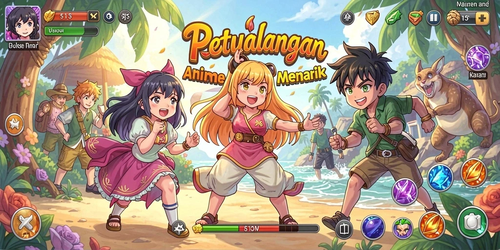 Tampilan gameplay yang memukau dengan karakter Anime beraksi.