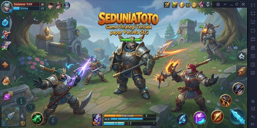 Screenshot gameplay SEDUNIATOTO yang menunjukkan pertempuran strategis.
